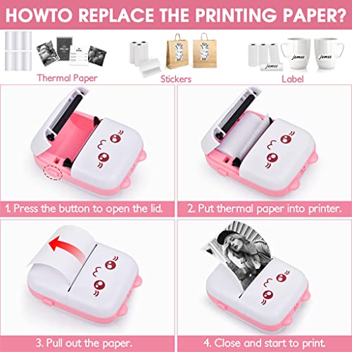 ZORBES Mini Printer, Small Pocket Printer Black and White Printing Bluetooth Thermal Printer Compatible with iOS, Android, Portable Printer with 6 Rolls Printing Paper for Notes, Memos, DIY - Pink ZORBES Mini Printer, Small Pocket Printer Black and White Printing Bluetooth Thermal Printer Compatible with iOS, Android, Portable Printer with 6 Rolls Printing Paper for Notes, Memos, DIY - Pink